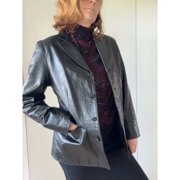 Y2K GAP Leather Blazer Jacket – Black Genuine Leather, Minimalist 2000s Style - Picture 1 of 13